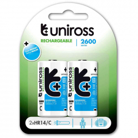 Uniross C Cell HR14 LR14 MN1400 Ni-MH Rechargeable Batteries 2600mAh – 2 Pack