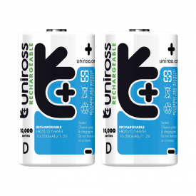 Uniross Ultra High Capacity D Cell LR20 MN1300, MX1300 Ni-MH Rechargeable Batteries 10,000mAh – 2 Pack